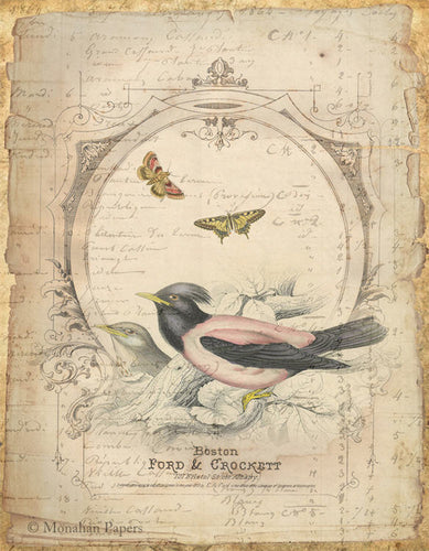 Monahan Botanical Bird Pair Decoupage papers  11